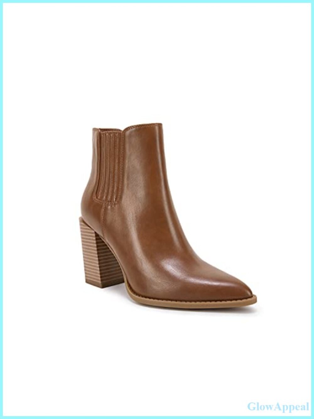 Faux Leather Pointed Toe Stacked Heel Slip-On Ankle Booties